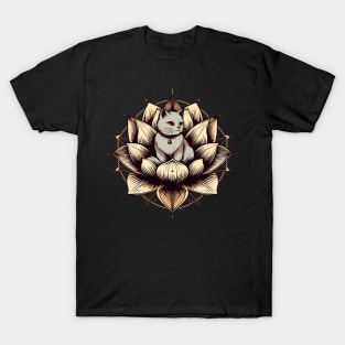 Spiritual retro cat in lotus T-Shirt